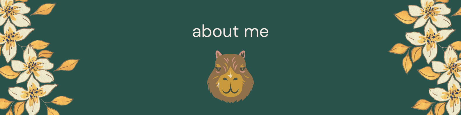 capybara looking at you under about me headline against a green background